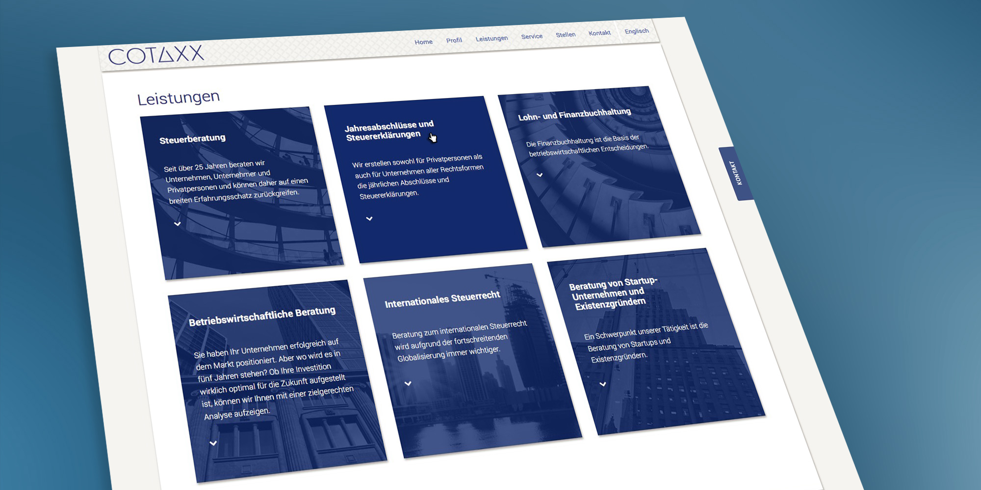 Website von Cotaxx - Übersicht über Leistungen