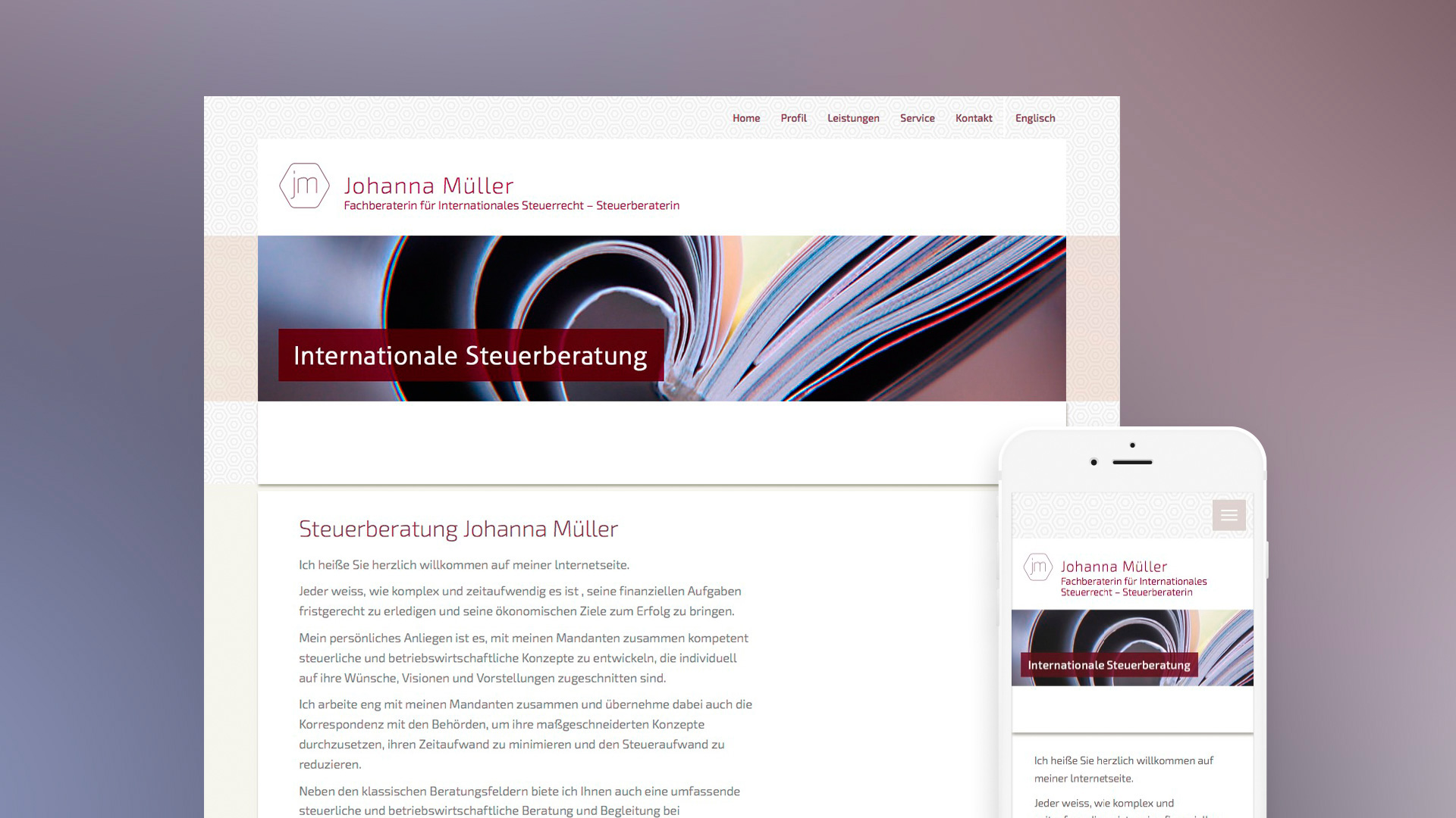 Die Website von StB Johanna Müller auf verschiedenen Devices